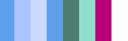 range of shades of blue, green, purple and white